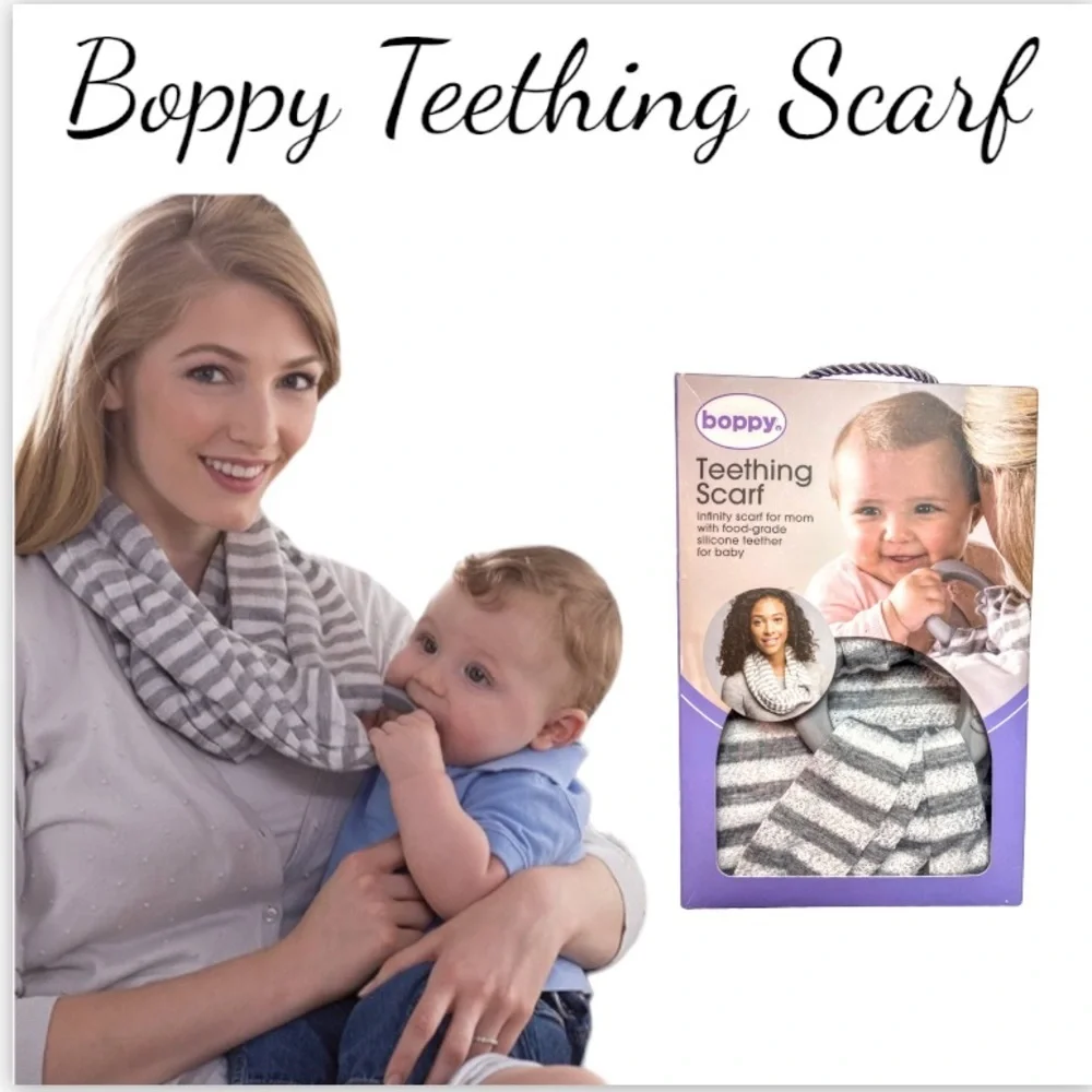 New In Box Boppy Gray & White Infinity Teething Scarf - Picture 1 of 13